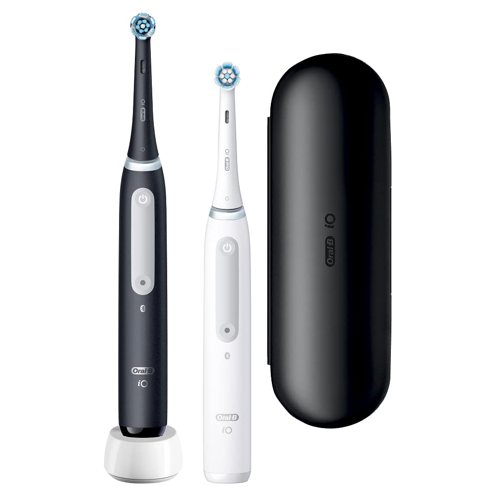 Oral-B iO Series 4 Plus Edition elektrisk tandbørste/elektrisk tandbørste PLUS 3 børstehoveder magnetisk etui, 4 rengøringstilstande, mat sort, designet af brun, TESTØVER Stiftung Warentest (12/2023)