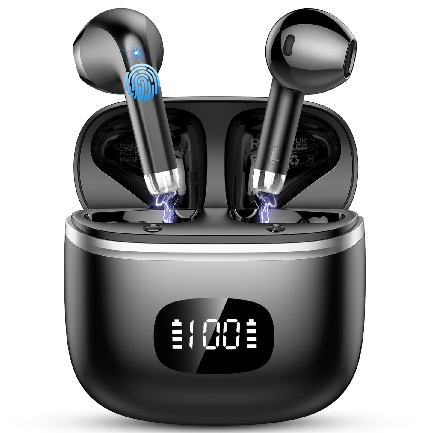 POMUIC Bluetooth Headphones, Wireless Bluetooth 5.3 Headphones with 4 ENC Noise Cancelling Mic, In-Ear HiFi Stereo, 40 Hours Playtime, LED Display