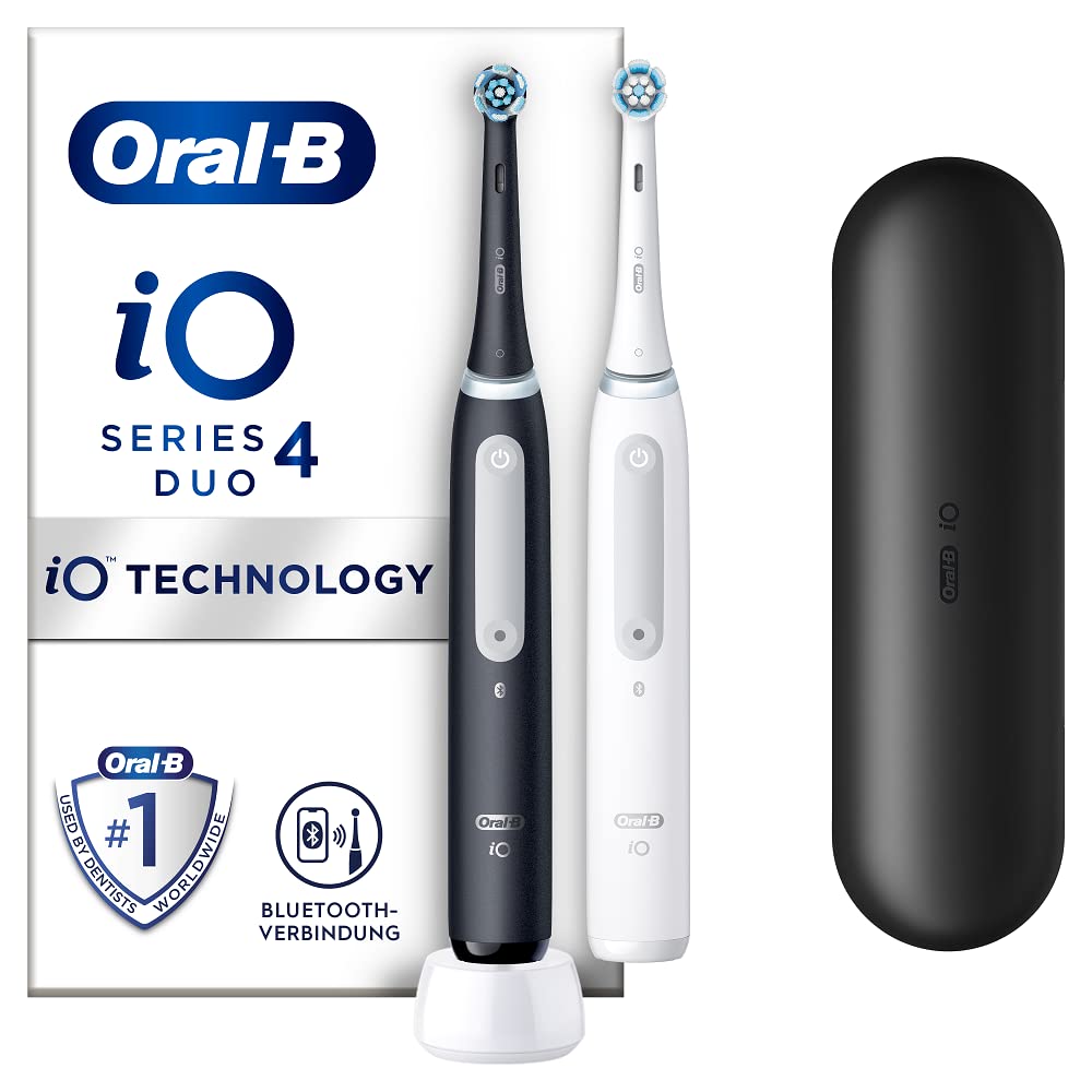 Oral-B iO Series 4 Plus Edition elektrisk tandbørste/elektrisk tandbørste PLUS 3 børstehoveder magnetisk etui, 4 rengøringstilstande, mat sort, designet af brun, TESTØVER Stiftung Warentest (12/2023)