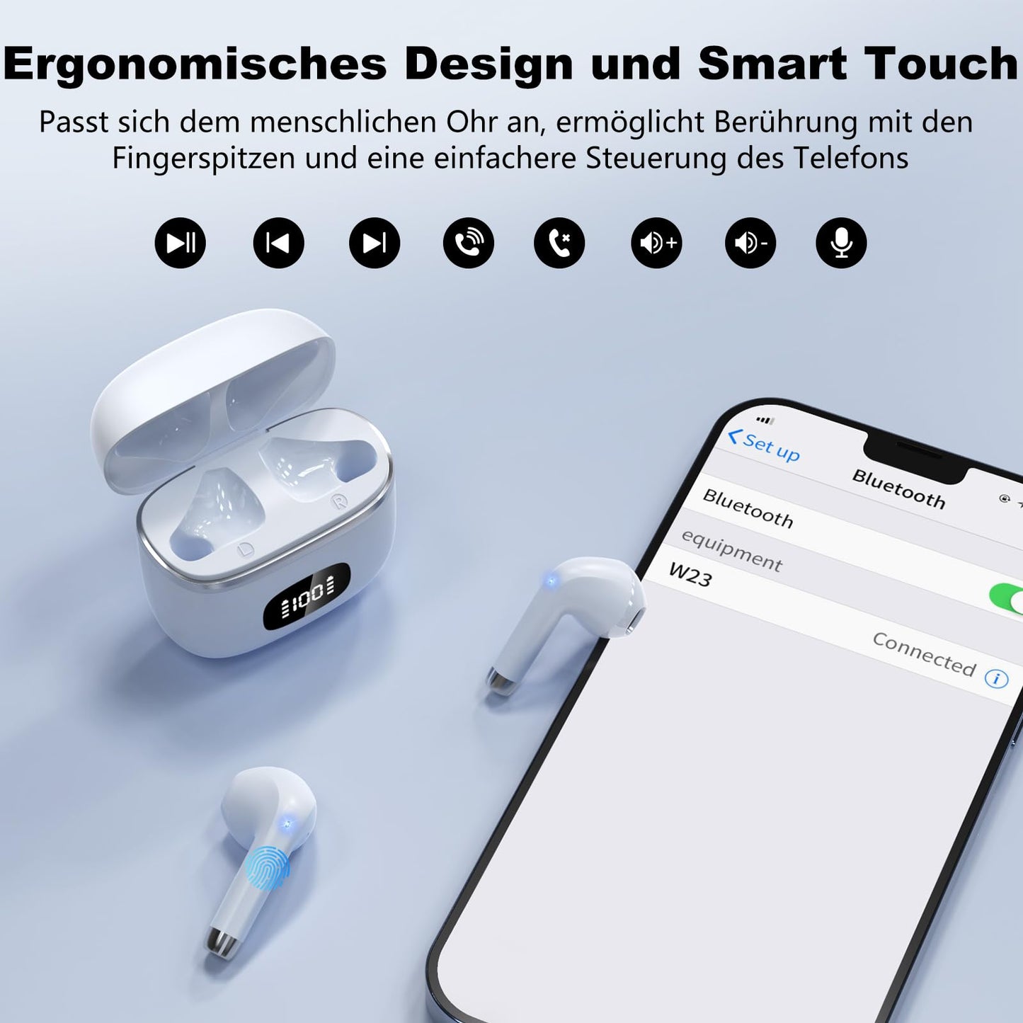 POMUIC Bluetooth Headphones, Wireless Bluetooth 5.3 Headphones with 4 ENC Noise Cancelling Mic, In-Ear HiFi Stereo, 40 Hours Playtime, LED Display