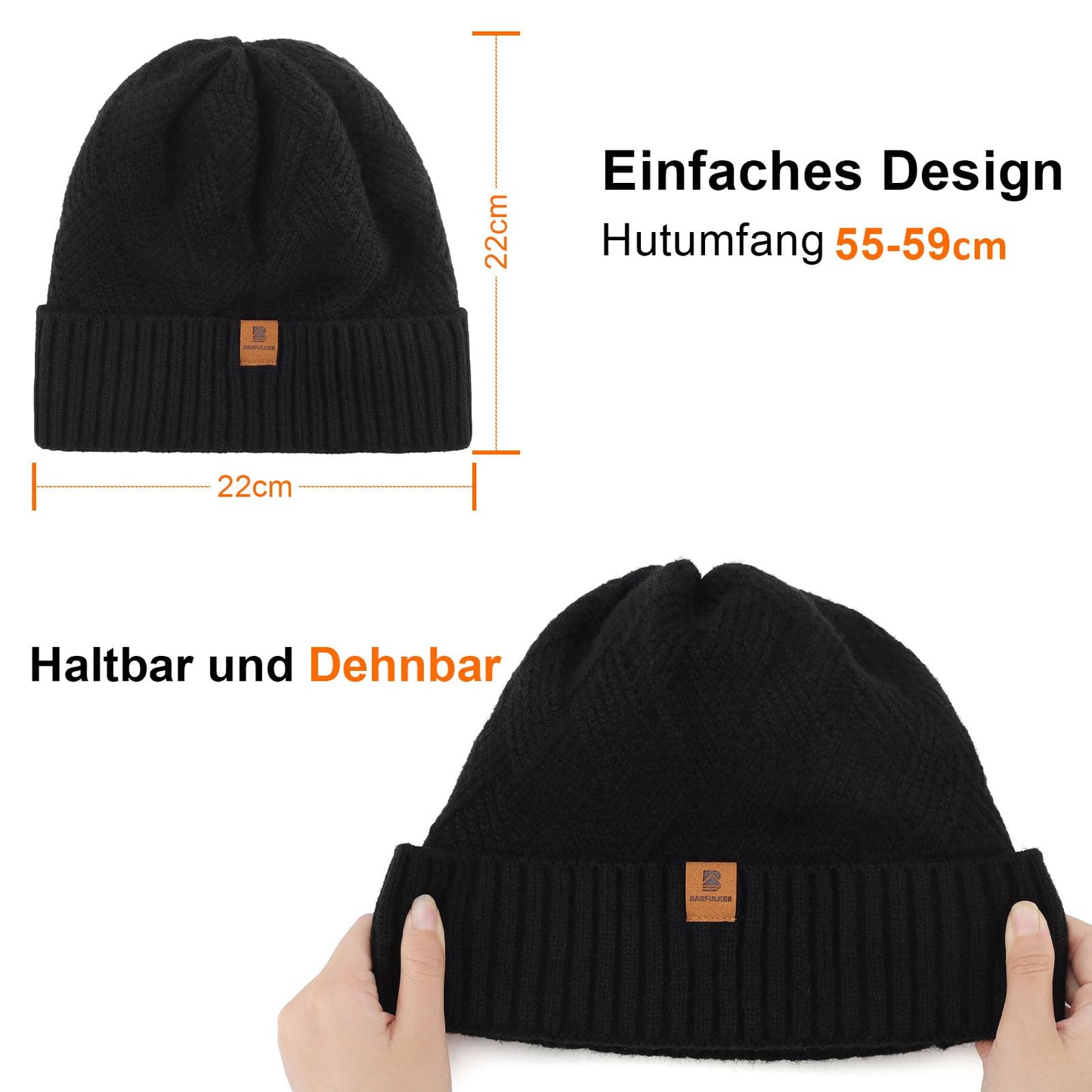 BARFULKER Mütze Herren Damen Winter Beanie Mütze Warme Wintermütze Thermo Dehnbare Strickmützen Bequem Wollmütze Winddichte Laufmützen Unisex