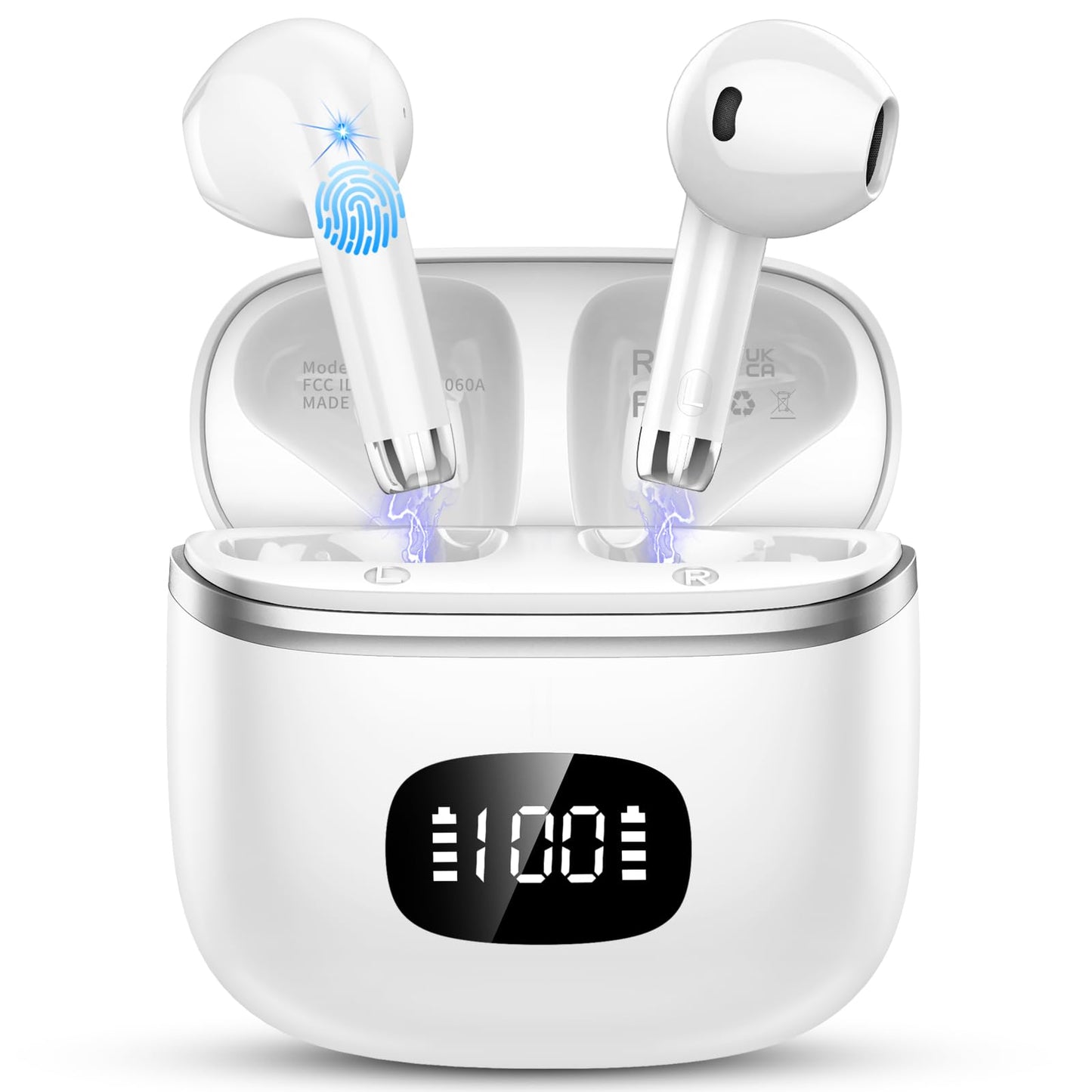 POMUIC Bluetooth Headphones, Wireless Bluetooth 5.3 Headphones with 4 ENC Noise Cancelling Mic, In-Ear HiFi Stereo, 40 Hours Playtime, LED Display