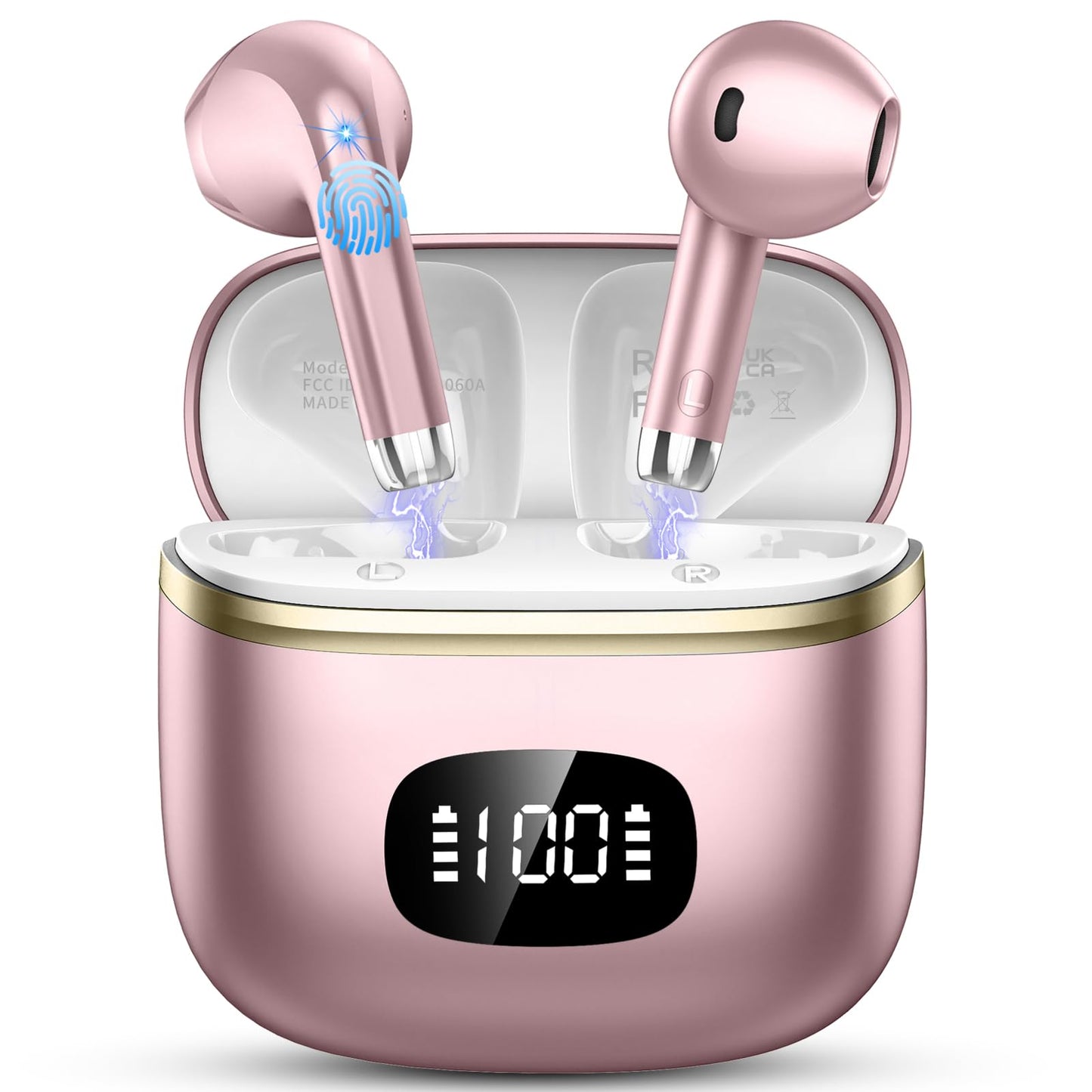 POMUIC Bluetooth Headphones, Wireless Bluetooth 5.3 Headphones with 4 ENC Noise Cancelling Mic, In-Ear HiFi Stereo, 40 Hours Playtime, LED Display