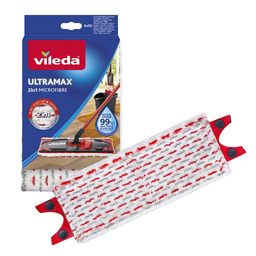 Vileda Ultramax Bodenwischer Ersatzbezug, Wischmopp Bezug Ultramat_Ultramax aus Mikrofasern, für alle Hartböden, Waschmaschinen geeignet, 1er Pack