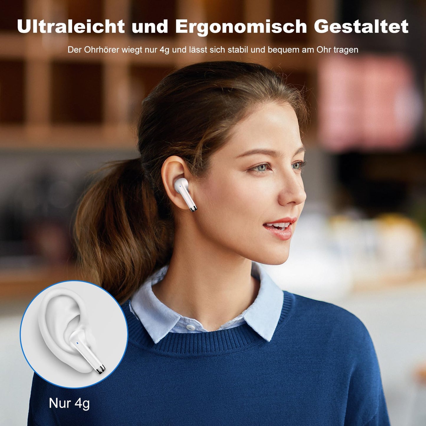 POMUIC Bluetooth Headphones, Wireless Bluetooth 5.3 Headphones with 4 ENC Noise Cancelling Mic, In-Ear HiFi Stereo, 40 Hours Playtime, LED Display