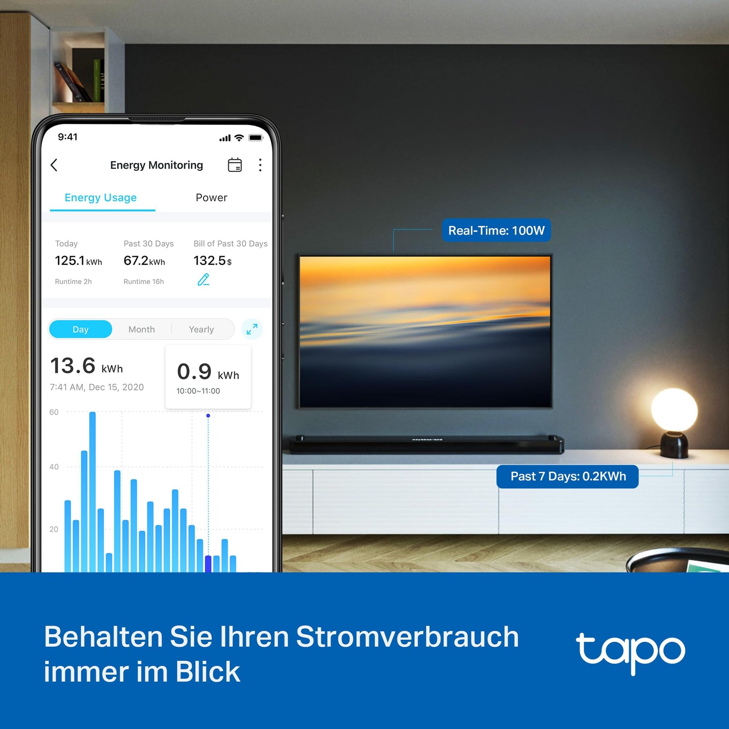 TP-Link Tapo Smart WLAN Steckdose Tapo P110 mit Energieverbrauchsmesser, Smart Home Alexa Steckdose, funktioniert mit Alexa, Google Home, Sprachsteuerung, Fernzugriff, Mini, 4 Pack