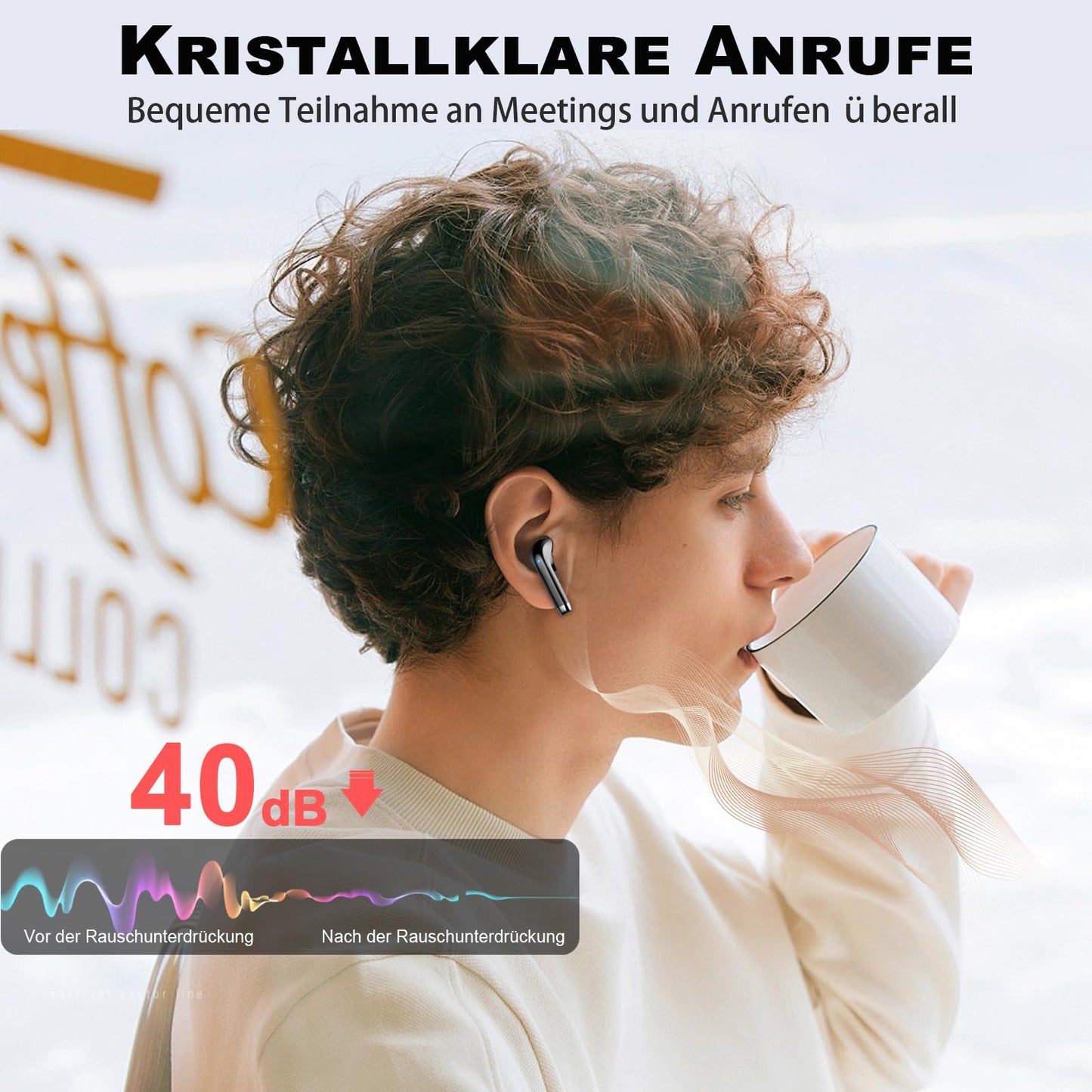 POMUIC Bluetooth Headphones, Wireless Bluetooth 5.3 Headphones with 4 ENC Noise Cancelling Mic, In-Ear HiFi Stereo, 40 Hours Playtime, LED Display