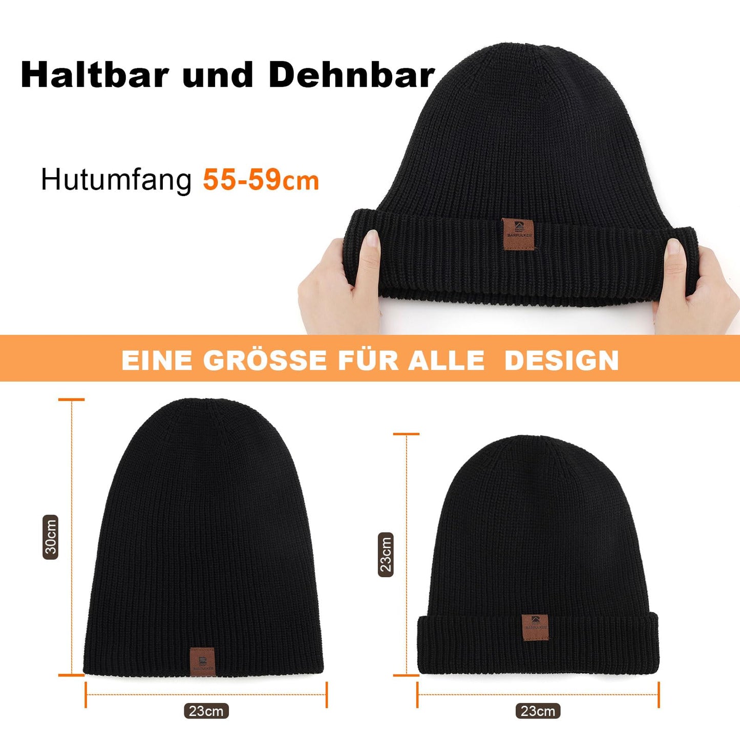 BARFULKER Mütze Herren Damen Winter Beanie Mütze Warme Wintermütze Thermo Dehnbare Strickmützen Bequem Wollmütze Winddichte Laufmützen Unisex
