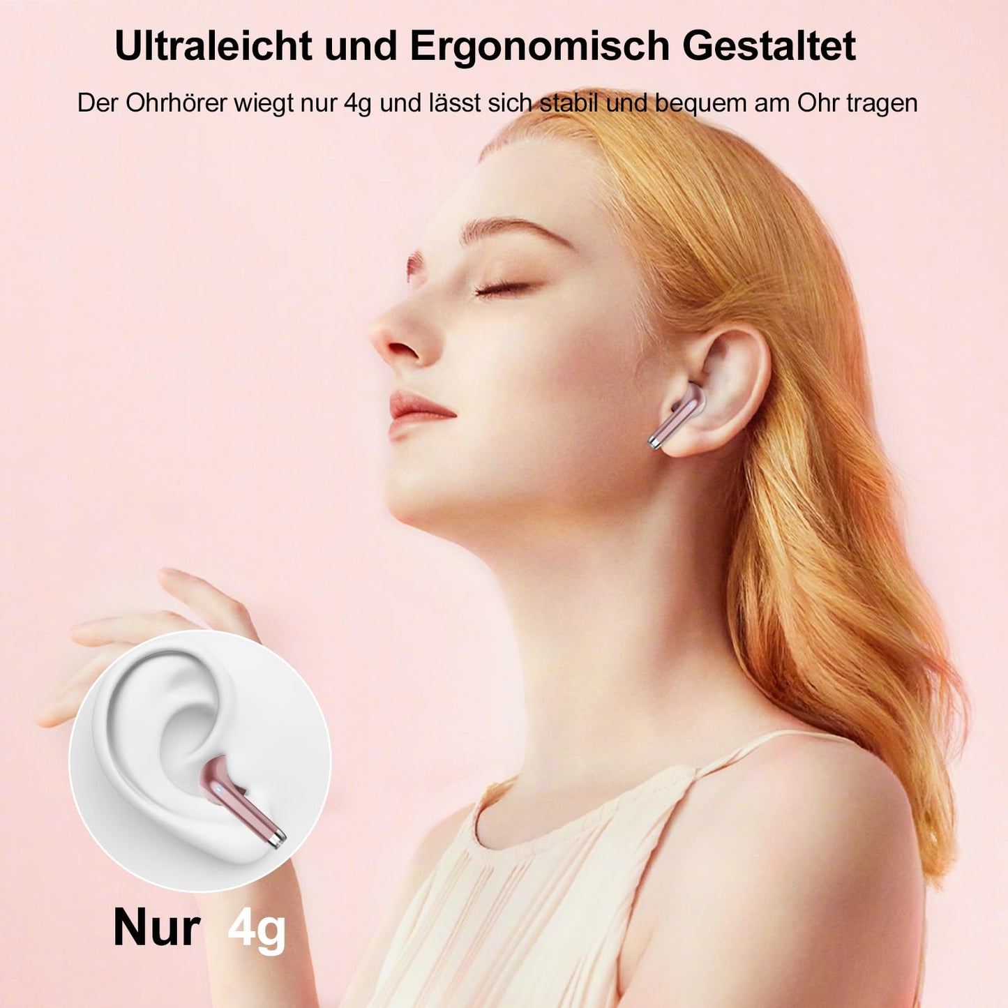 POMUIC Bluetooth Headphones, Wireless Bluetooth 5.3 Headphones with 4 ENC Noise Cancelling Mic, In-Ear HiFi Stereo, 40 Hours Playtime, LED Display