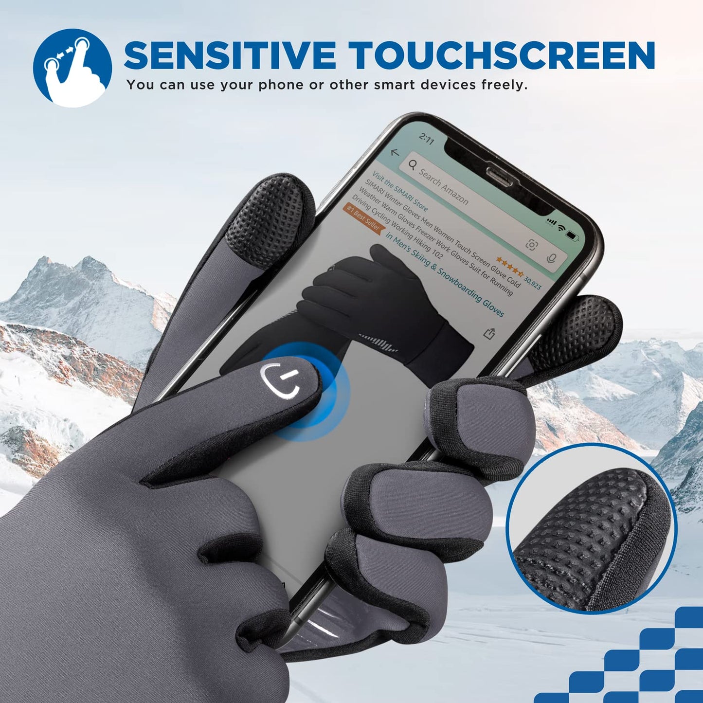 SIMARI Winter Thermo-Handschuhe Herren Damen Touchscreen Anti-Rutsch Winddicht Handschuhe Kaltes Wetter Handschuhe zum Autofahren Radfahren Skifahren Arbeiten Outdoor SMRG102