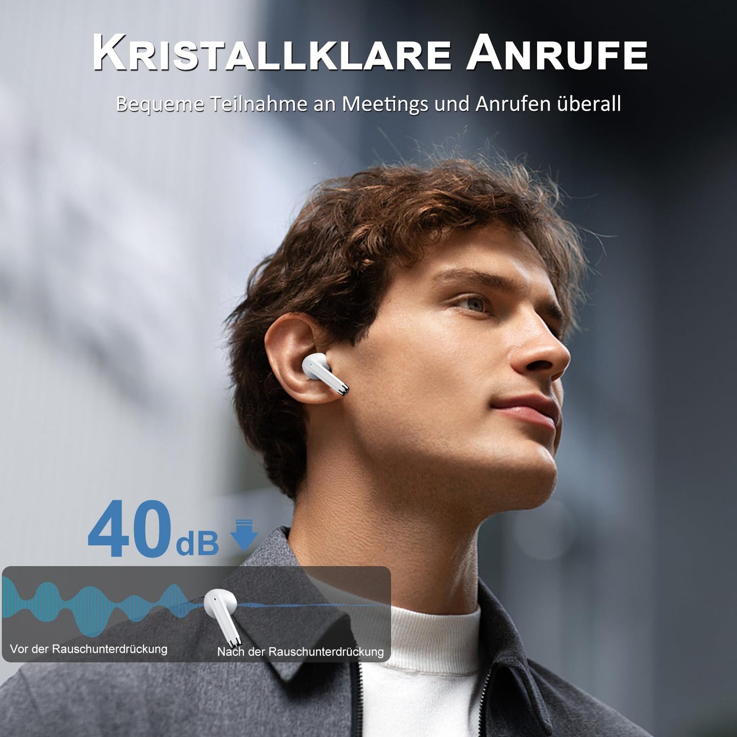 POMUIC Bluetooth Headphones, Wireless Bluetooth 5.3 Headphones with 4 ENC Noise Cancelling Mic, In-Ear HiFi Stereo, 40 Hours Playtime, LED Display