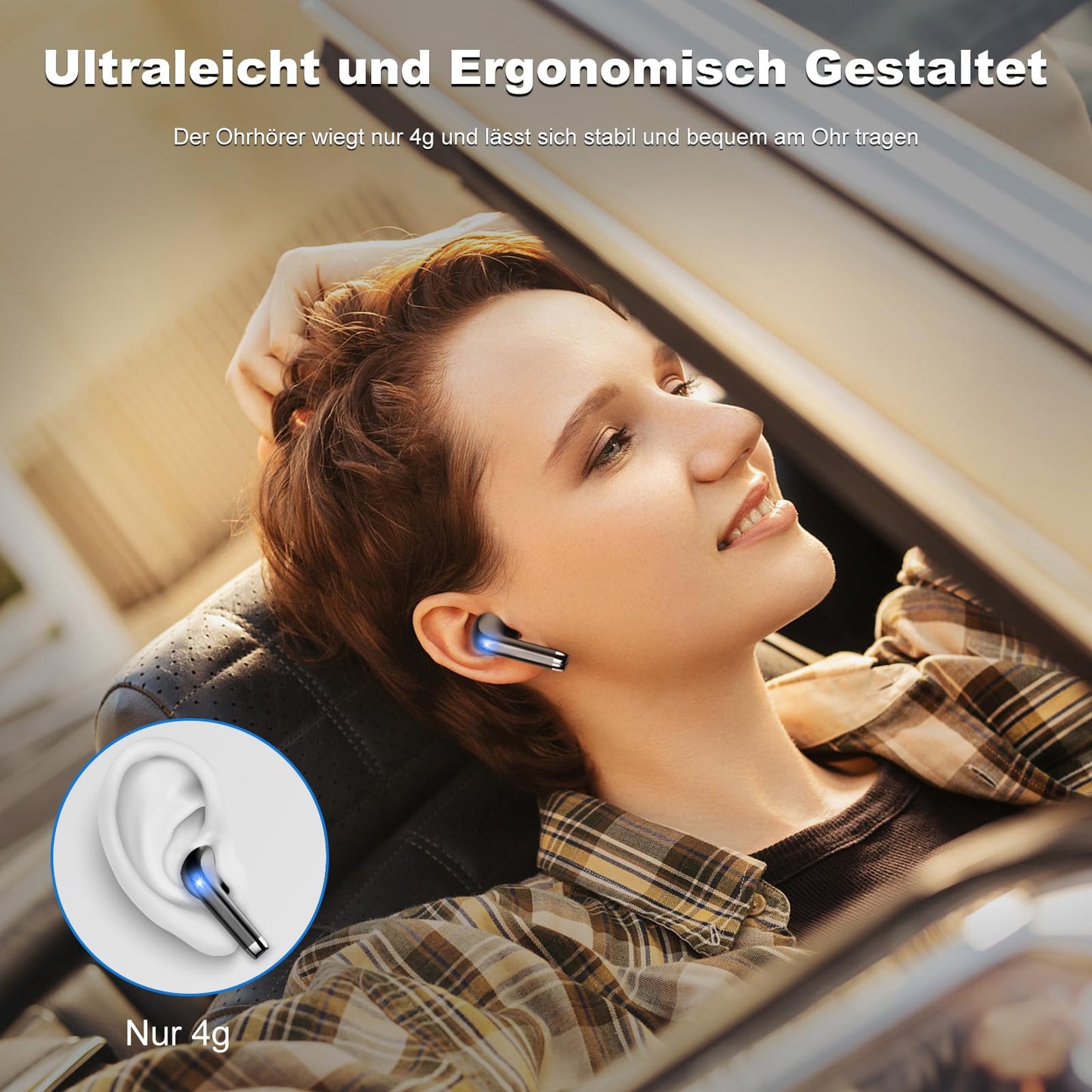 POMUIC Bluetooth Headphones, Wireless Bluetooth 5.3 Headphones with 4 ENC Noise Cancelling Mic, In-Ear HiFi Stereo, 40 Hours Playtime, LED Display