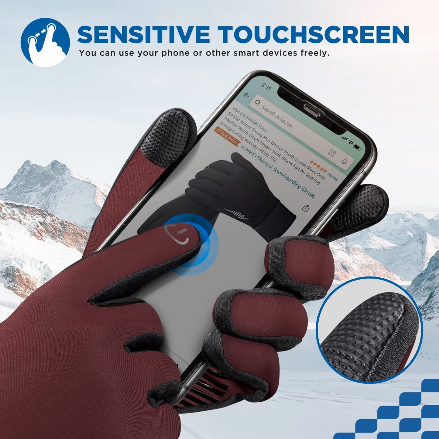 SIMARI Winter Thermo-Handschuhe Herren Damen Touchscreen Anti-Rutsch Winddicht Handschuhe Kaltes Wetter Handschuhe zum Autofahren Radfahren Skifahren Arbeiten Outdoor SMRG102