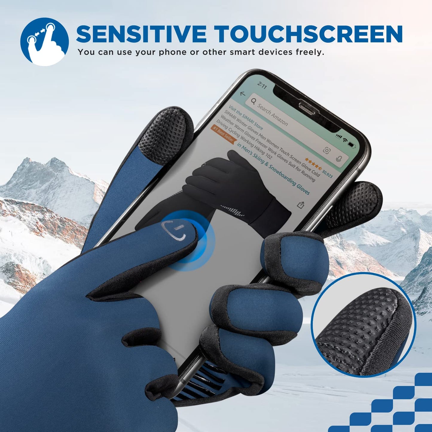 SIMARI Winter Thermo-Handschuhe Herren Damen Touchscreen Anti-Rutsch Winddicht Handschuhe Kaltes Wetter Handschuhe zum Autofahren Radfahren Skifahren Arbeiten Outdoor SMRG102