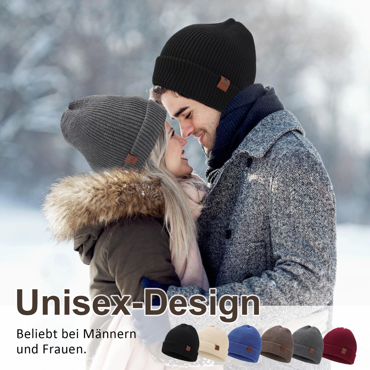 BARFULKER Mütze Herren Damen Winter Beanie Mütze Warme Wintermütze Thermo Dehnbare Strickmützen Bequem Wollmütze Winddichte Laufmützen Unisex