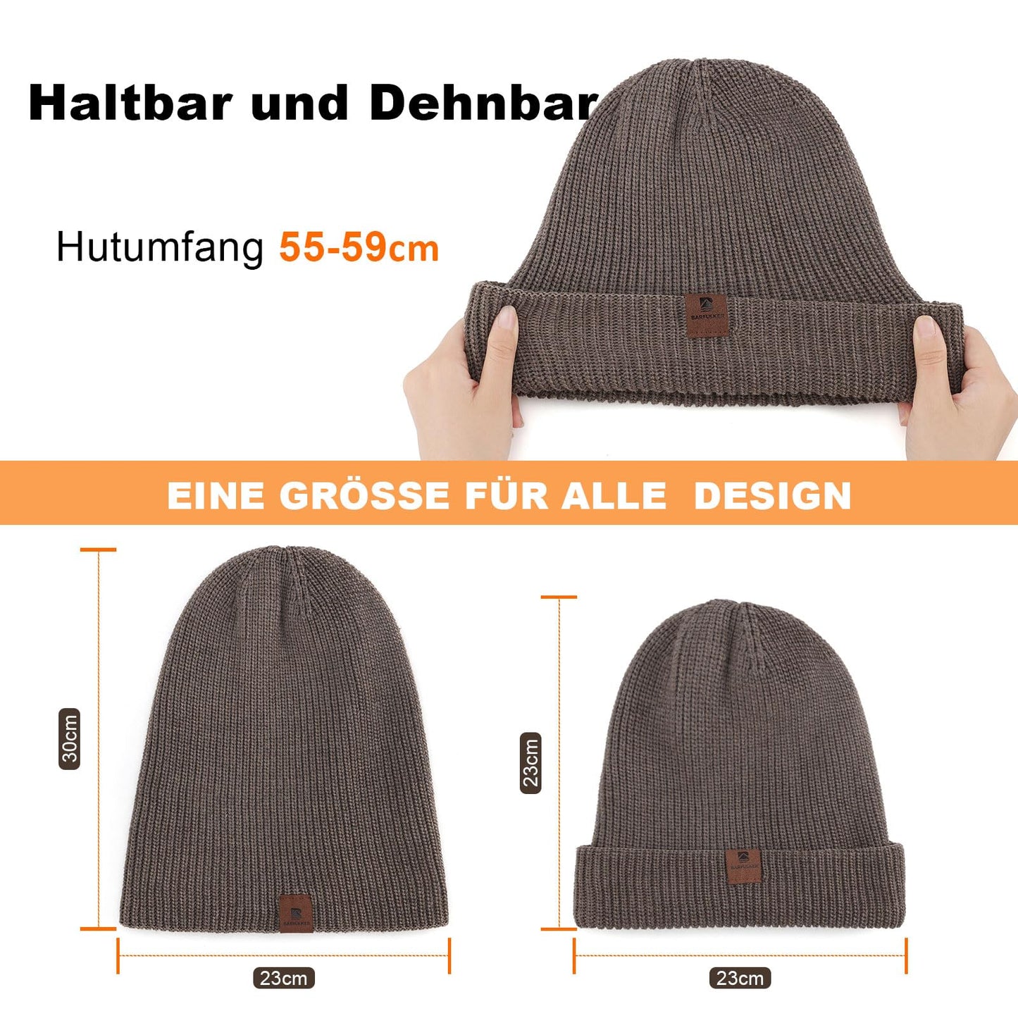 BARFULKER Mütze Herren Damen Winter Beanie Mütze Warme Wintermütze Thermo Dehnbare Strickmützen Bequem Wollmütze Winddichte Laufmützen Unisex