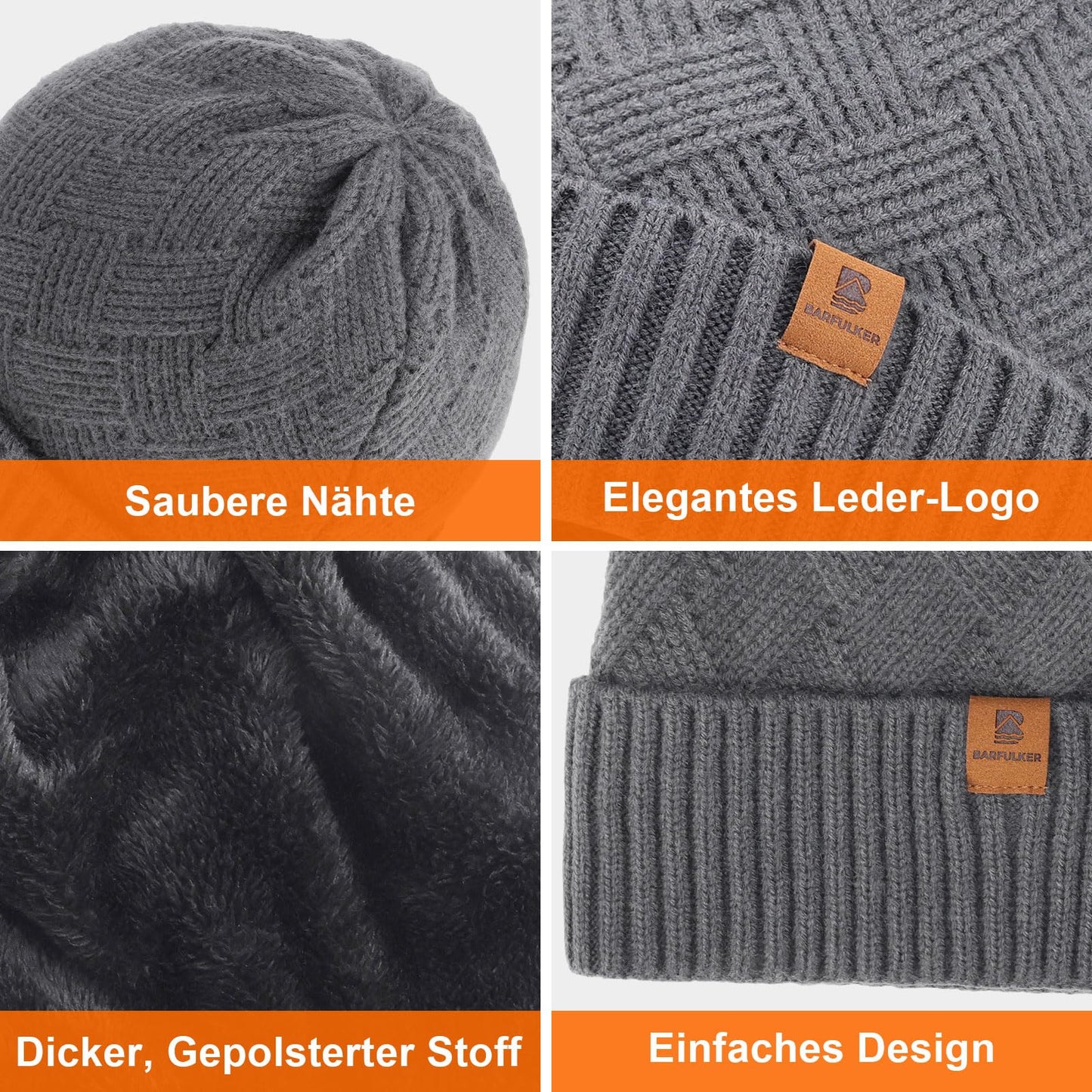 BARFULKER Mütze Herren Damen Winter Beanie Mütze Warme Wintermütze Thermo Dehnbare Strickmützen Bequem Wollmütze Winddichte Laufmützen Unisex