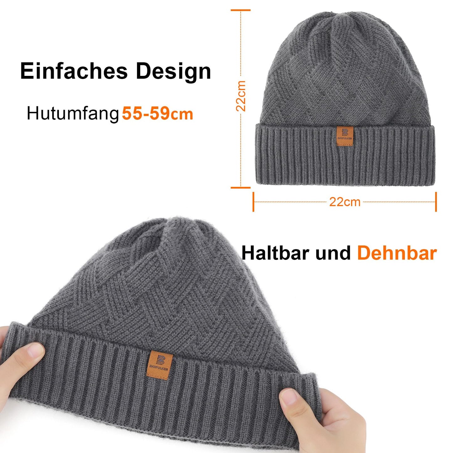 BARFULKER Mütze Herren Damen Winter Beanie Mütze Warme Wintermütze Thermo Dehnbare Strickmützen Bequem Wollmütze Winddichte Laufmützen Unisex