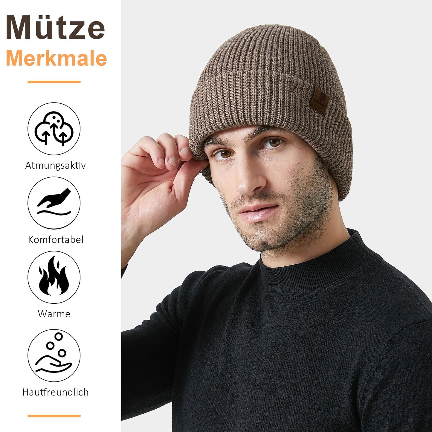 BARFULKER Mütze Herren Damen Winter Beanie Mütze Warme Wintermütze Thermo Dehnbare Strickmützen Bequem Wollmütze Winddichte Laufmützen Unisex