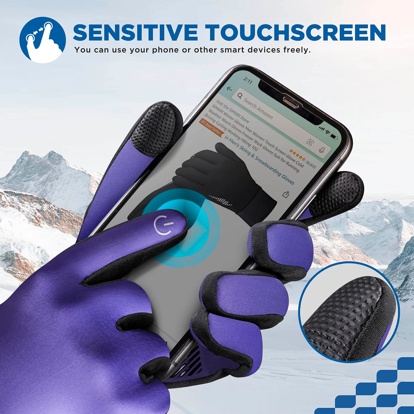 SIMARI Winter Thermo-Handschuhe Herren Damen Touchscreen Anti-Rutsch Winddicht Handschuhe Kaltes Wetter Handschuhe zum Autofahren Radfahren Skifahren Arbeiten Outdoor SMRG102