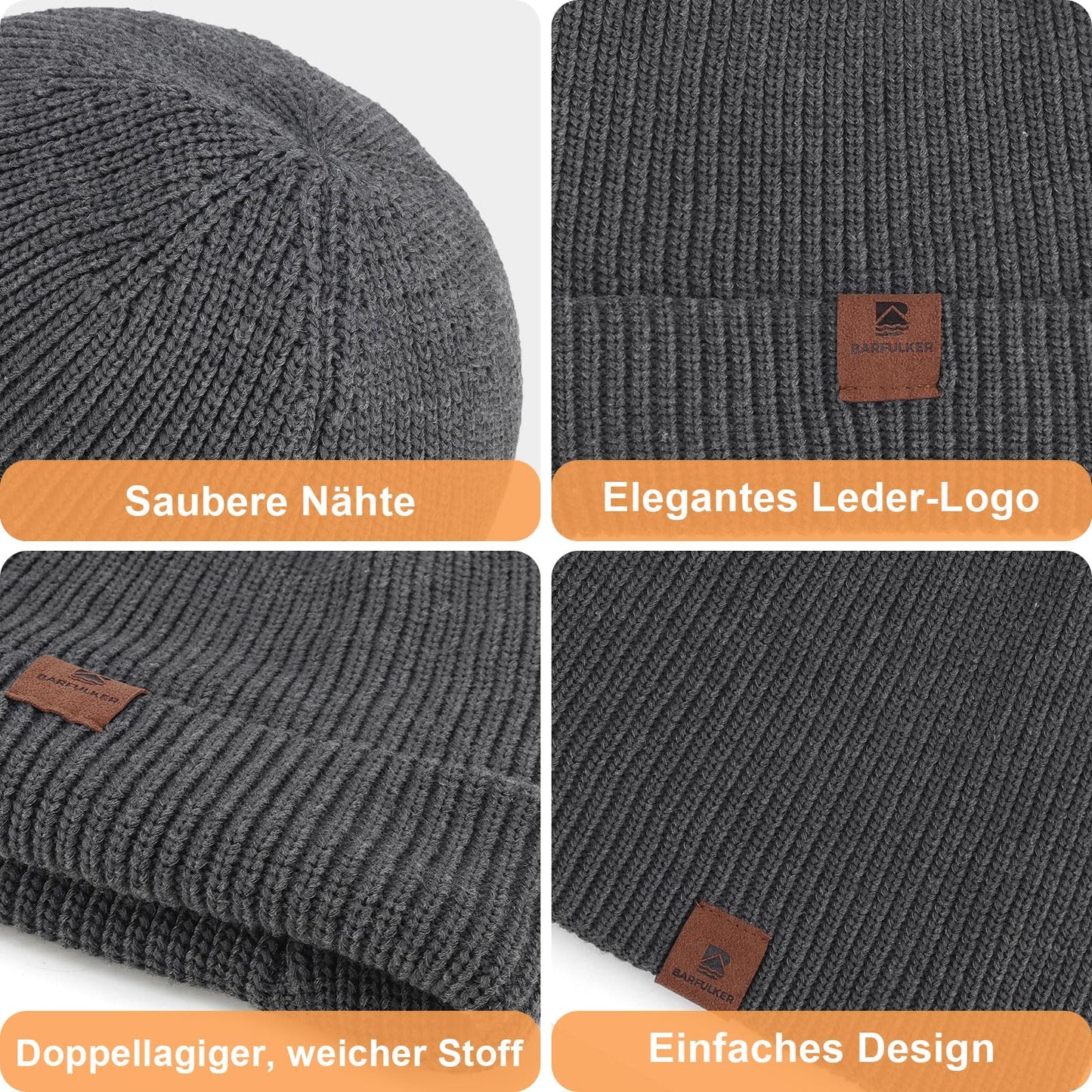 BARFULKER Mütze Herren Damen Winter Beanie Mütze Warme Wintermütze Thermo Dehnbare Strickmützen Bequem Wollmütze Winddichte Laufmützen Unisex