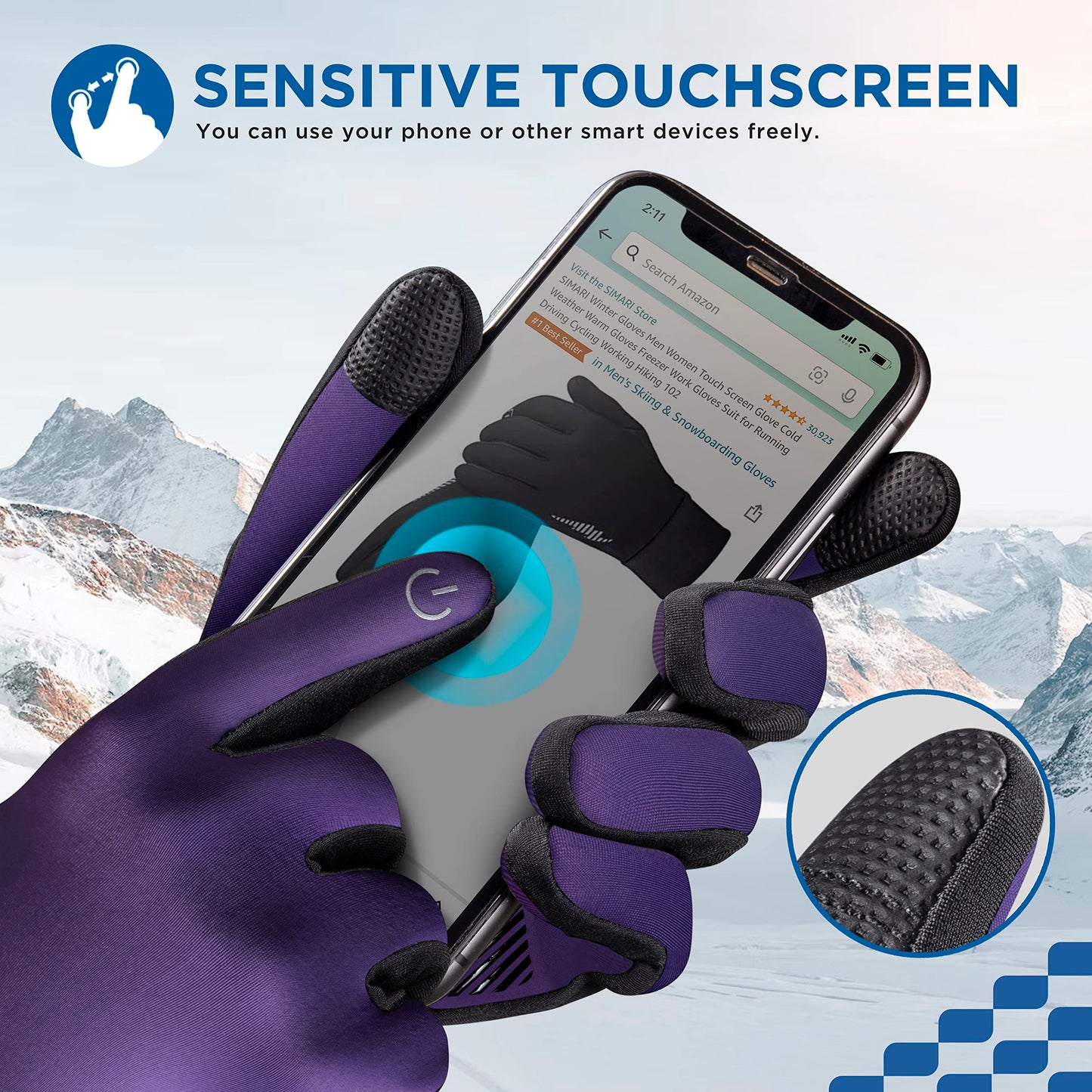 SIMARI Winter Thermo-Handschuhe Herren Damen Touchscreen Anti-Rutsch Winddicht Handschuhe Kaltes Wetter Handschuhe zum Autofahren Radfahren Skifahren Arbeiten Outdoor SMRG102