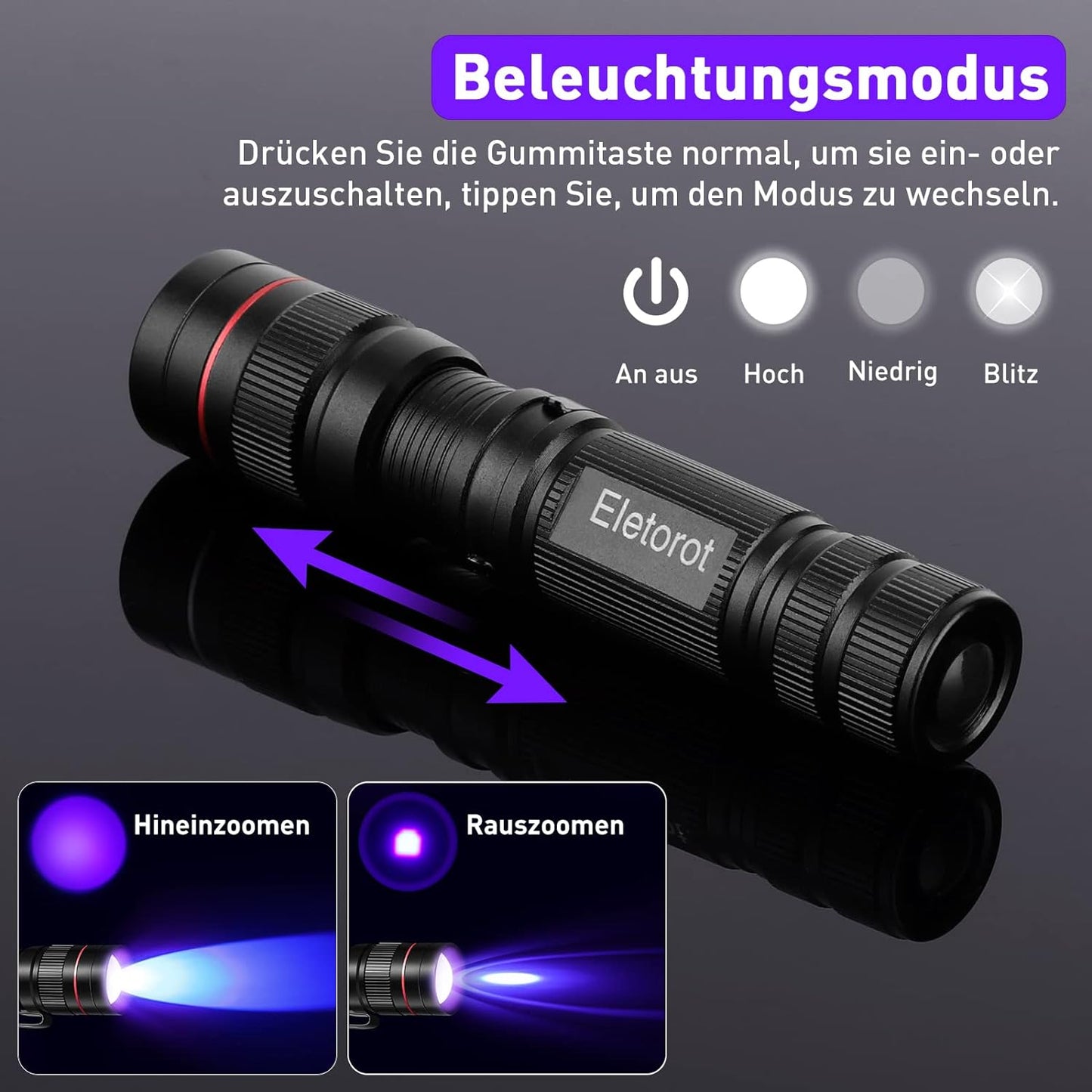 UV Torch LED Hand Light Black Light Made of Aluminium Alloy